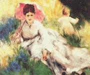 Pierre Renoir Woman with a Parasol and a Small Child on a Sunlit Hillside oil painting picture wholesale